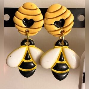 Beehive and Bee Dangle Earrings Polymer Clay Handmade